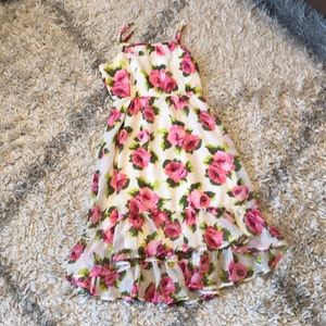 NWT Girls hi low cream dress with pink flowers.